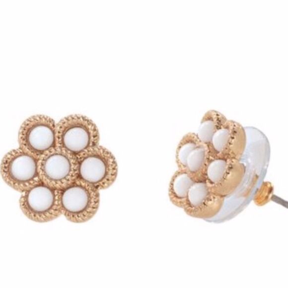 Stella & Dot Paradise Flower Stud Earrings White Crystal Vintage Rare - Picture 3 of 5
